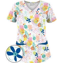 UA Floral Comfort White Print Scrub Top