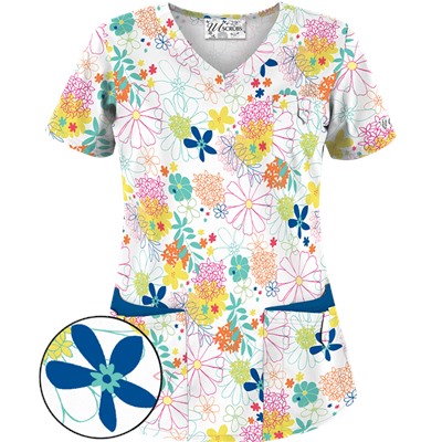 UA Floral Comfort White Print Scrub Top