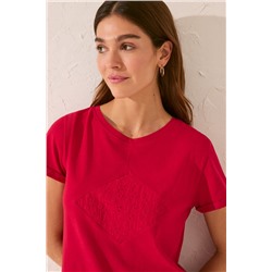 Camiseta manga corta 100% algodón rojo bordado