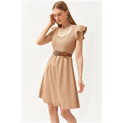 Olalook, Kadın Camel U Yaka Kol Detaylı Kloş Elbise ELB-19002094