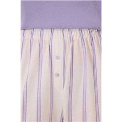 Pijama largo algodón lila rayas