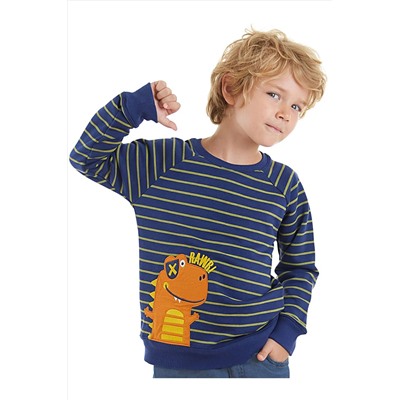 Denokids Dino Erkek Çocuk Çizgili Lacivert Sweatshirt CFF-23S1-037