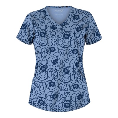 Advantage STRETCH by Butter-Soft™ Floral Conversation Navy Stretch Scrub Top