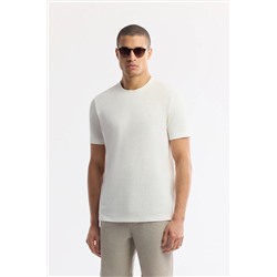 Avva, Erkek Ekru Bisiklet Yaka Jakar Dokulu T-Shirt A51Y1041