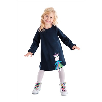 Denokids, Lilycorn Lacivert Kız Çocuk Tüllü Kol Ucu Lastikli Elbise