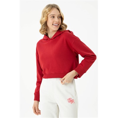 Kadın Kırmızı Kapüşonlu Sweatshirt