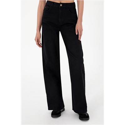 Kadın Siyah Loose Fit Jean Pantolon