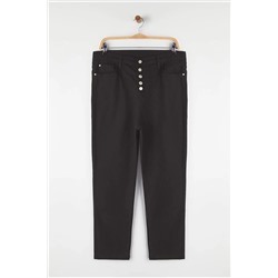 Siyah Yüksek Bel Önü Düğmeli Solmayan Siyah Büyük Beden Skinny Jeans TBBAW26CJ00042
