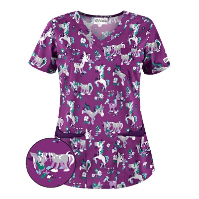 UA Frolic In The Flowers Berry Burst V-Neck Scrub Top