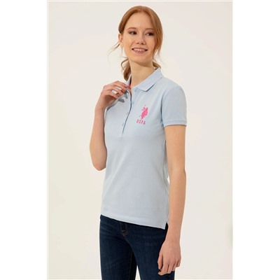 Kadın Açık Mavi Basic Polo Yaka Tişört