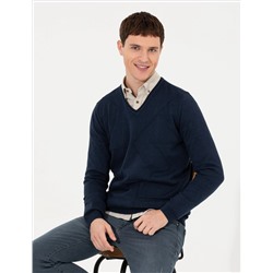 Lacivert Slim Fit V Yaka Triko Kazak