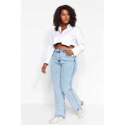 Açık Mavi Yüksek Bel Comfort Straight Fit Büyük Beden Jeans TBBAW24CJ00045