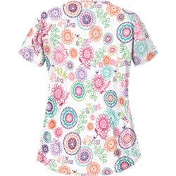 UA Spring Out White Asymmetrical Print Scrub Top