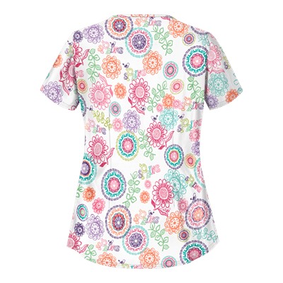 UA Spring Out White Asymmetrical Print Scrub Top