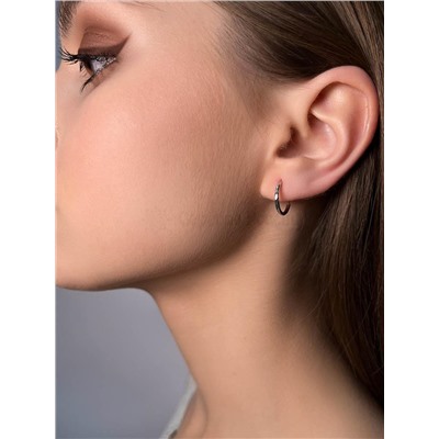 Серьги-конго из серебра с алмазной огранкой родированные - диаметр 1,5 см 925 пробы 2-188ар