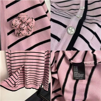 Женский кардиган с брошью в виде камелии и пуговицами спереди и на спине  Chane*l