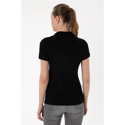 Kadın Siyah Basic Polo Yaka Tişört