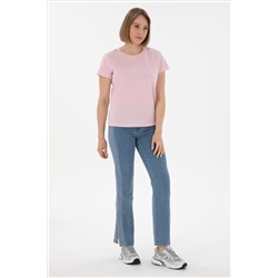 Kadın Açık Pembe Bisiklet Yaka Basic Tişört