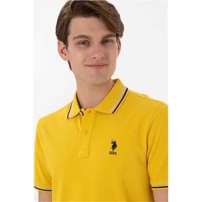Erkek Regular Fit Polo Yaka Sarı Basic Tişört