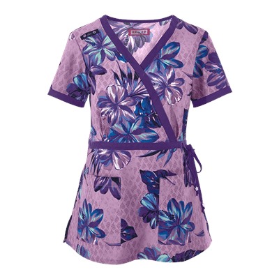 koi Scrubs Vintage Hibiscus Mock Wrap Print Top