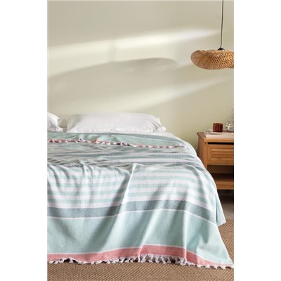 Sheryl Çift Kişilik Yatak Örtüsü - Beyaz / Mint Yeşili
