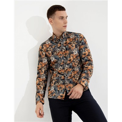 Turuncu Slim Fit Uzun Kollu Gömlek