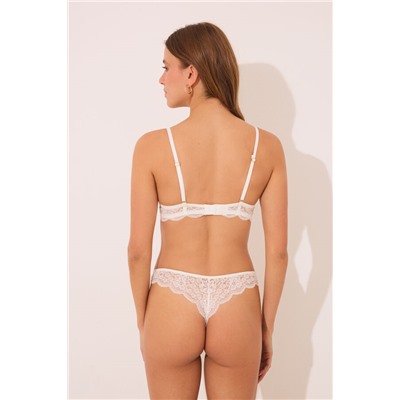 Tanga microfibra y encaje blanco
