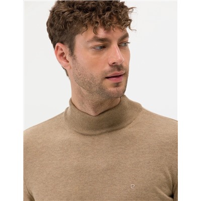 Camel Melanj Slim Fit Yarım Balıkçı Basic Triko Kazak