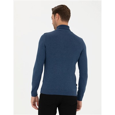 İndigo Melanj Slim Fit Basic Kazak