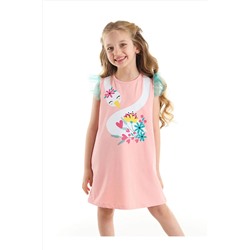 Denokids Romantik Kuğu Kız Çocuk Pembe Elbise CFF-22Y1-017