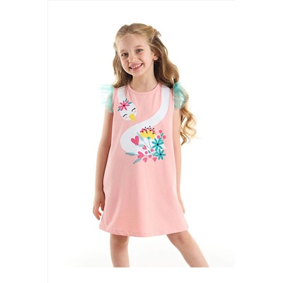 Denokids Romantik Kuğu Kız Çocuk Pembe Elbise CFF-22Y1-017
