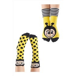 Denokids Arı Kız Çocuk Sarı Siyah Soket Çorap 2 Çift Takım CFF-22S1-131