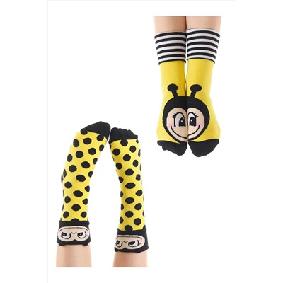 Denokids Arı Kız Çocuk Sarı Siyah Soket Çorap 2 Çift Takım CFF-22S1-131