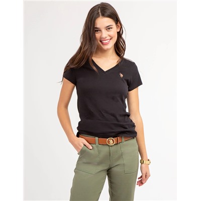 SCALLOP TRIM V-NECK T-SHIRT