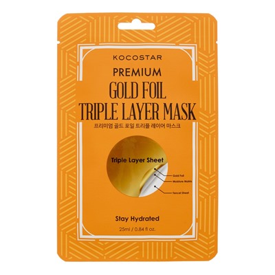 KOCOSTAR PREMIUM GOLD FOIL TRIPLE LAYER MASK Увлажняющая маска для лица на основе золотой фольги 25мл