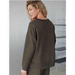 Свободный свитшот с принтом и разрезами из эластичного футера двухнитки без начеса