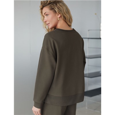 Свободный свитшот с принтом и разрезами из эластичного футера двухнитки без начеса