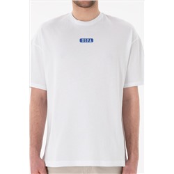 Erkek Oversize Fit Bisiklet Yaka Beyaz Tişört