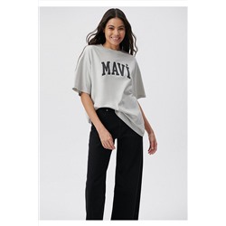 Mavi Logo Baskılı Gri Tişört Oversize / Geniş Kesim 1600843-70074 TYC0641001399M01600843001
