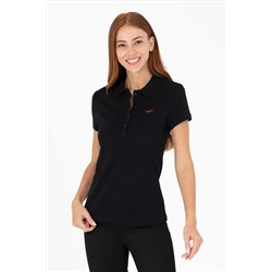 Kadın Siyah Basic Polo Yaka Tişört