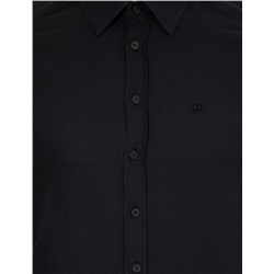 Siyah Slim Fit Armürlü Uzun Kollu Gömlek