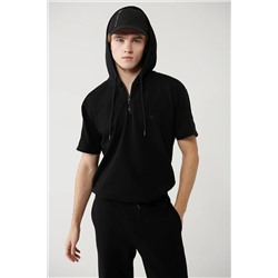 Avva, Erkek Siyah Kapüşonlu Jersey Garnili T-shirt A41y1233