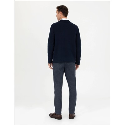 Lacivert Ekstra Slim Fit Çizgili Kumaş Pantolon