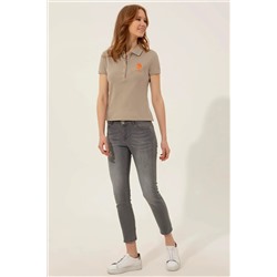 Kadın Haki Basic Polo Yaka Tişört