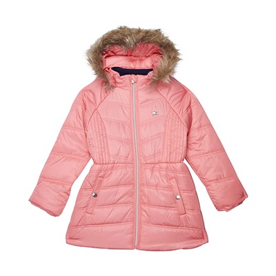 Tommy Hilfiger Kids Chevron Puffer Jacket with Faux Fur Hood (Big Kids)