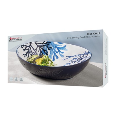 Салатник, 32х26 см, 3 л, керамика К, белый, овальный, Синие кораллы, Blue Coral, 63291