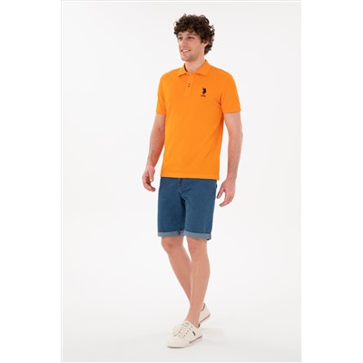 Erkek Slim Fit Polo Yaka Turuncu Basic Tişört
