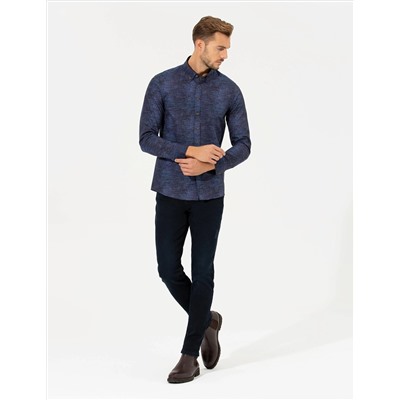 Lacivert Slim Fit Uzun Kollu Gömlek