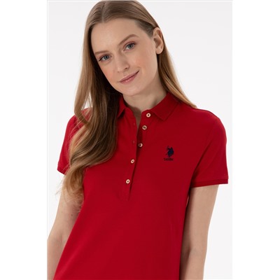 Kadın Kırmızı Polo Yaka Mini Boy Örme Elbise