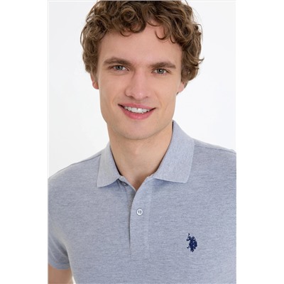 Erkek Gri Melanj Basic Polo Yaka Tişört